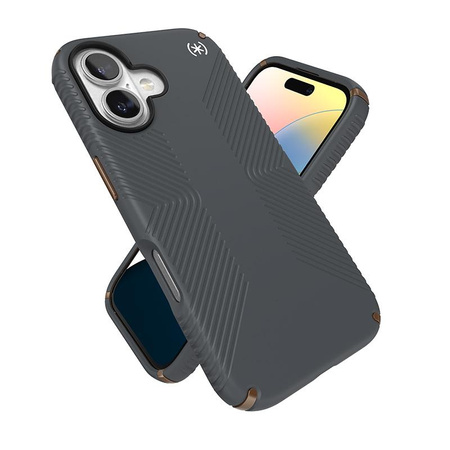 Speck Presidio2 Grip - pouzdro pro iPhone 16 (Charcoal Grey / Cool Bronze / White)