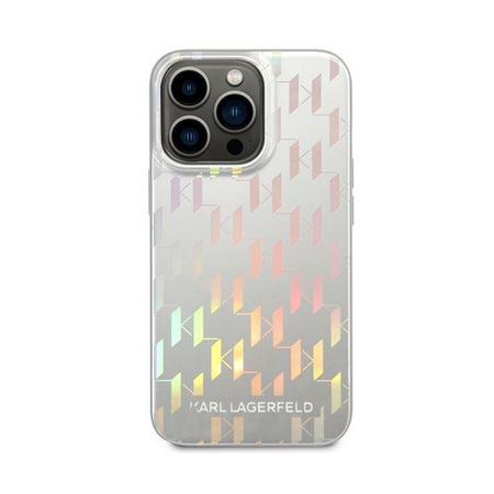 Karl Lagerfeld Monogram Iridescent - pouzdro pro iPhone 14 Pro (stříbrné)