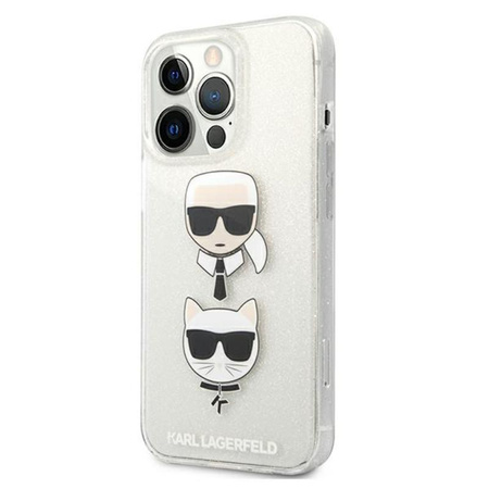 Karl Lagerfeld Glitter Karl & Choupette Head - Coque iPhone 13 Pro (argent)