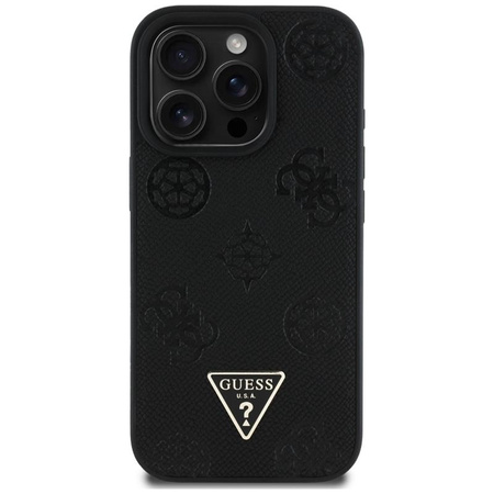 Guess Grained Hot Stamp Peony Triangle Logo MagSafe - Hülle für iPhone 16 Pro (schwarz)