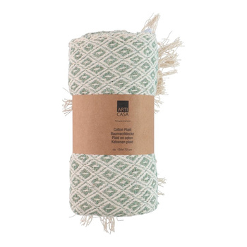 MIĘKKI KOC BAWEŁNIANY 130x170 CIEPŁY Z WZOREM ZIELONO BIAŁY ARTI CASA