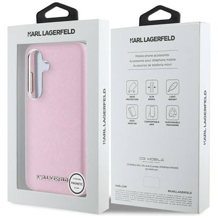 Karl Lagerfeld Saffiano Full Wrapped Elongated Metal Logo MagSafe - tok Samsung Galaxy S25 (rózsaszín)