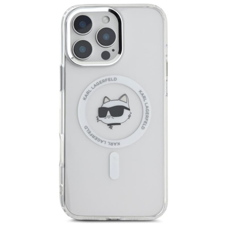 Karl Lagerfeld IML Metall Choupette Kopf MagSafe - iPhone 16 Pro Max Tasche (weiß)