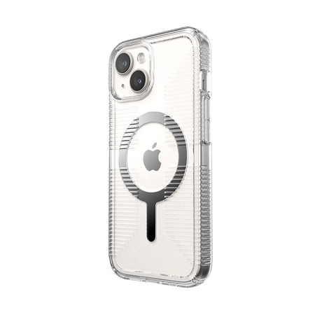 Speck Gemshell Grip + MagSafe - Coque pour iPhone 15 (Transparent / Finition chromée)