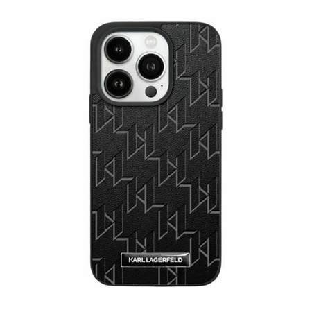 Kožené pouzdro Karl Lagerfeld Monogram Metal Logo - iPhone 15 / 14 / 13 (černé)