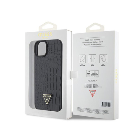 Guess Croco Triangle Metal Logo - pouzdro pro iPhone 15 (černé)