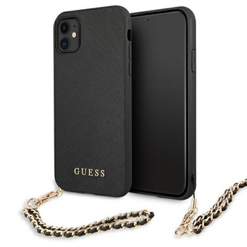 Guess Saffiano Kette - iPhone 11 Tasche (Schwarz)