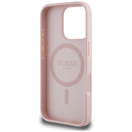 Guess Grained Printed Flower Pattern MagSafe - Pouzdro pro iPhone 16 Pro (růžový)