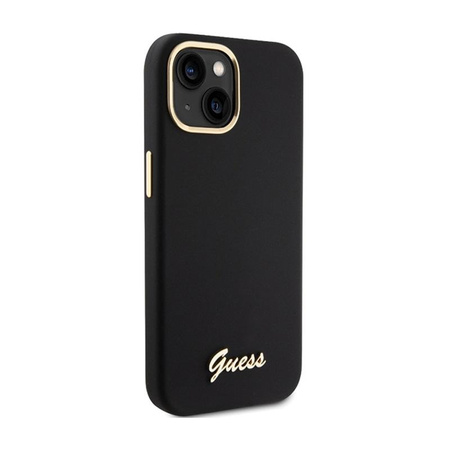 Guess Silicone Script Metal Logo & Frame - Coque iPhone 15 (noir)