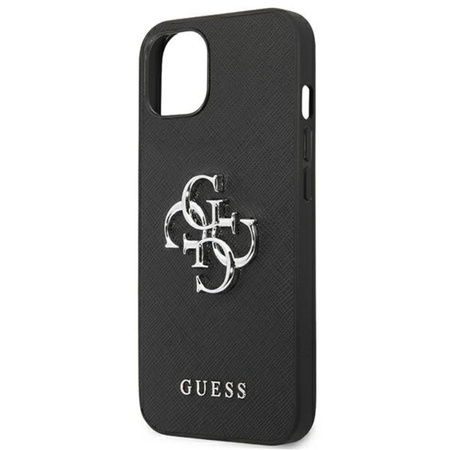 Guess Saffiano 4G Big Silver Logo - Coque pour iPhone 13 Mini (noir)