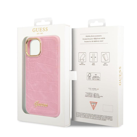 Guess Croco Collection - pouzdro pro iPhone 14 Plus (růžové)