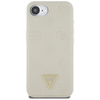 Guess Grained Hot Stamp Peony Triangle Logo MagSafe - pouzdro pro iPhone 16e (béžové)