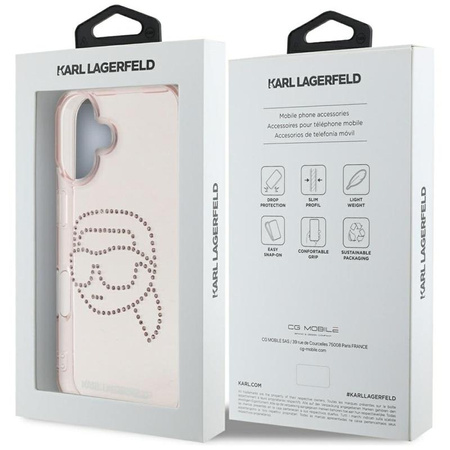 Karl Lagerfeld IML Rhinestones Karl Head - Hülle für iPhone 16 (rosa)