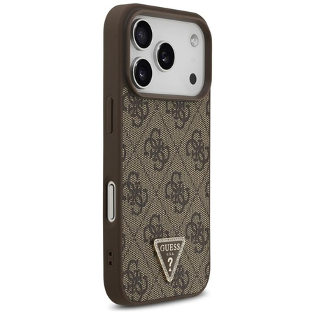 Guess Leather 4G Triangle Strass MagSafe - Pouzdro iPhone 17 Pro (hnědé)