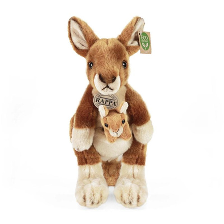 Rappa - Mascotte realistica di peluche Canguro con bebè 27 cm Eco-Friendly