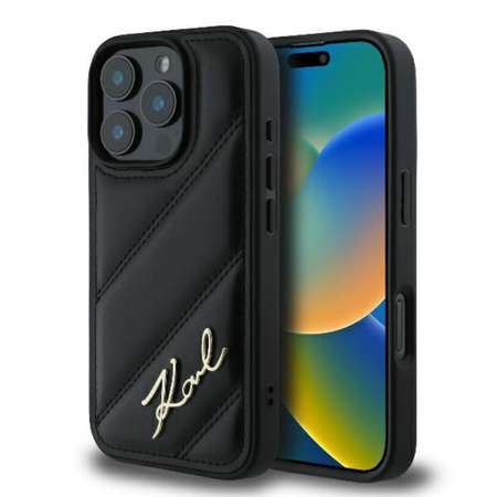 Karl Lagerfeld Quilted Signature - pouzdro pro iPhone 16 Pro (černé)