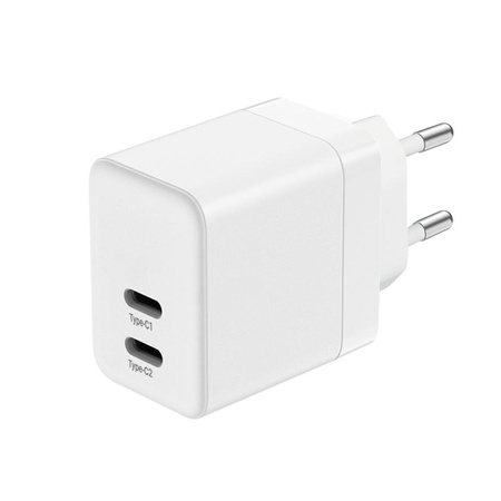 Crong Ultra Compact GaN - Nabíječka do zásuvky 2x USB-C 35W PD 3.0 s PPS (bílá)