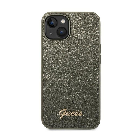 Guess Glitter Flakes Metall Logo Tasche - iPhone 14 Plus (grün)