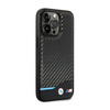 BMW Leather Carbon Blue Line - Case for iPhone 14 Pro (Black)