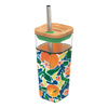 Quokka Liquid Cube - Glass mug 540 ml with stainless steel straw (Oranges)