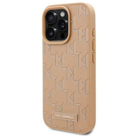 Karl Lagerfeld bőr monogram fém logós MagSafe - iPhone 16 Pro tok (bézs)