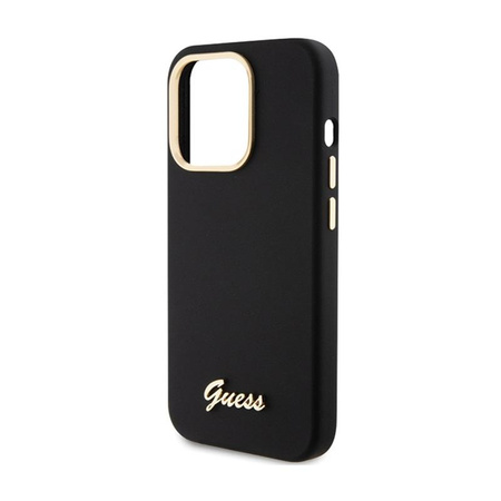 Guess Silicone Script Metal Logo & Frame - Coque iPhone 15 Pro Max (noir)
