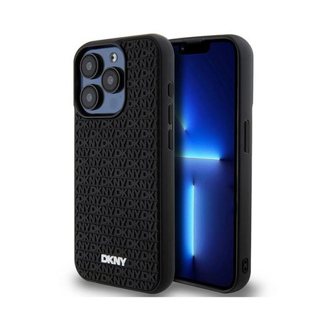 DKNY 3D gumi ismétlődő minta - iPhone 15 Pro tok (fekete)