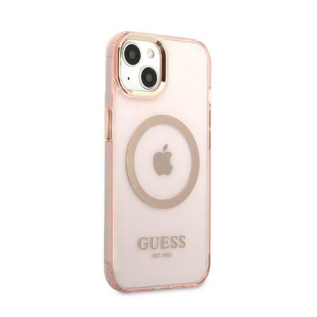 Guess Gold Outline Translucide MagSafe - étui pour iPhone 13 (rose)