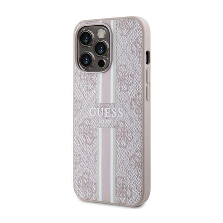 Pouzdro Guess 4G MagSafe s potiskem pruhů - iPhone 13 Pro Max (růžové)