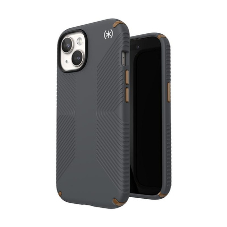 Speck Presidio2 Grip - Coque pour iPhone 15 (Gris anthracite / Bronze froid / Blanc)