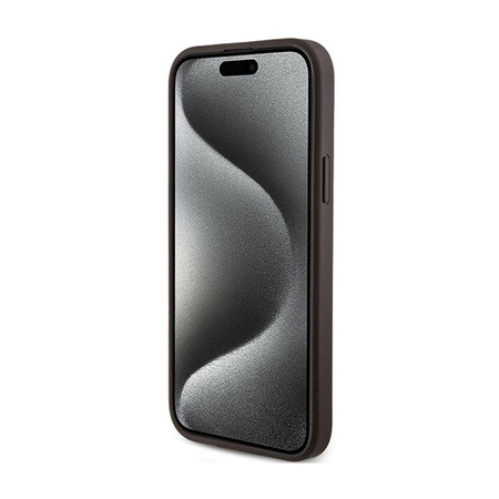 Kožené pouzdro Guess 4G Collection Metal Logo MagSafe - iPhone 15 Plus / 14 Plus (hnědé)
