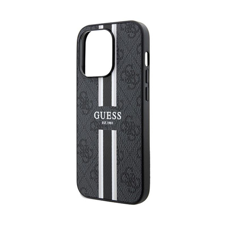 Guess 4G Étui MagSafe à rayures imprimées - iPhone 15 Pro (noir)