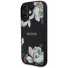 Guess MagSafe - Tasche mit genarbtem Blumenmuster für iPhone 16 (schwarz)