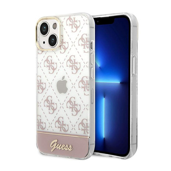 Guess 4G Stripe Script Logo Galvanizovaný vzor - pouzdro na iPhone 14 (růžové)