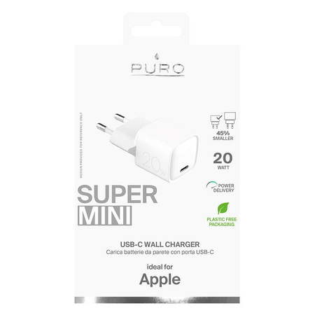 PURO Super mini rychlá síťová nabíječka - USB-C Power Delivery 20W rychlá mini síťová nabíječka (bílá)