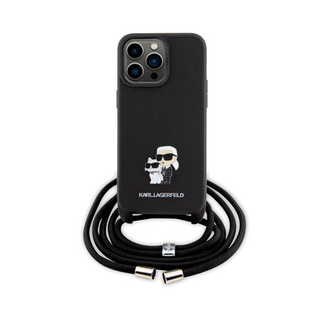 Karl Lagerfeld Crossbody Saffiano Metal Pin Karl & Choupette - iPhone 15 Pro Max Tasche (Schwarz)