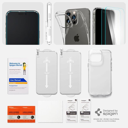 Spigen Crystal Pack - Coque + 2 x vitre pour iPhone 14 Pro (Transparent)