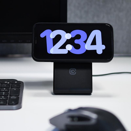 Crong MagSpot Stand - bezdrátová nabíječka 2 v 1 s MagSafe pro iPhone a AirPods (černá)