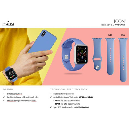 PURO ICON - Elastický sportovní řemínek pro Apple Watch 42/44/45 mm (S/M a M/L) (bílý)
