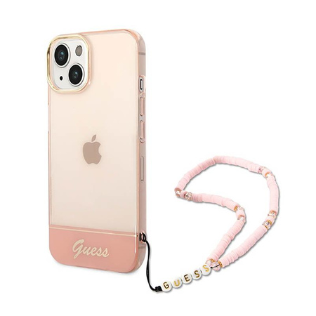 Guess áttetsző gyöngyház szíj - iPhone 14 Plus tok (rózsaszín)