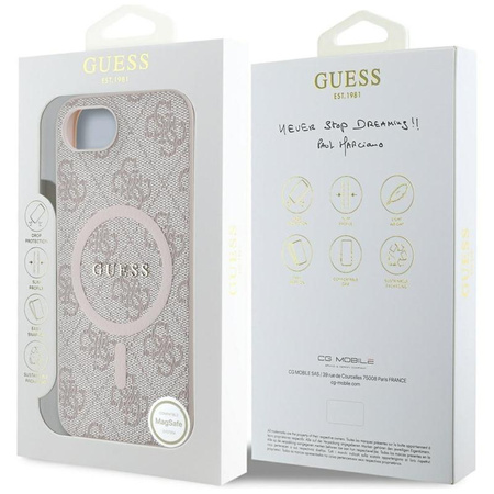 Guess 4G Ring Classic Logo MagSafe - pouzdro pro iPhone 16e (růžové)
