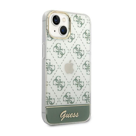 Guess 4G Stripe Script Logo Electroplated Pattern - Coque pour iPhone 14 Plus (kaki)