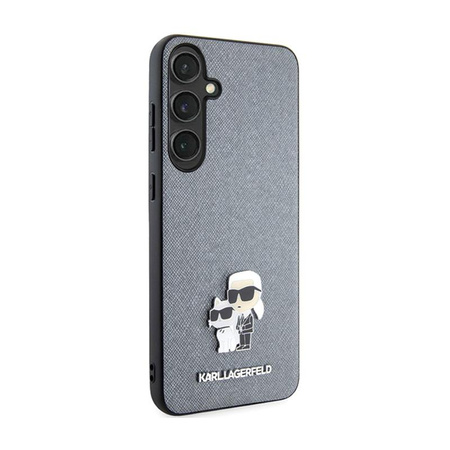 Karl Lagerfeld Saffiano Karl & Choupette Metal Pin - Pouzdro na Samsung Galaxy S24+ (šedé)