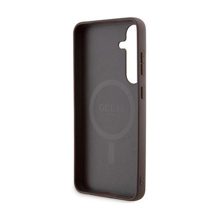 Guess 4G Collection Cuir Logo Métal MagSafe - Étui Samsung Galaxy S24+ (marron)