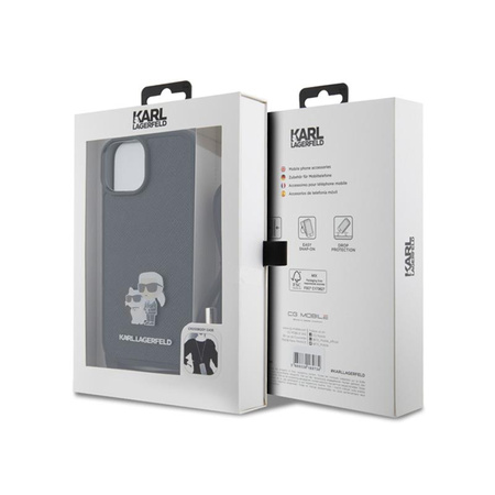 Karl Lagerfeld Crossbody Saffiano Metall Pin Karl & Choupette - iPhone 15 Plus Tasche (schwarz)