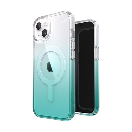 Speck Presidio Perfect-Clear + Ombre + MagSafe - iPhone 13 Hülle mit MICROBAN-Beschichtung (Clear/Fantasy Teal Fade)