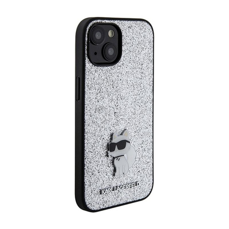 Karl Lagerfeld Fixed Glitter Choupette Logo Metal Pin - Case iPhone 15 / 14 / 13 (Silver)