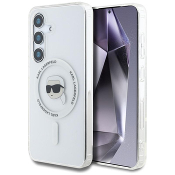 Karl Lagerfeld Button Karl Head Printed Logo MagSafe - Étui Samsung Galaxy S25 (blanc)