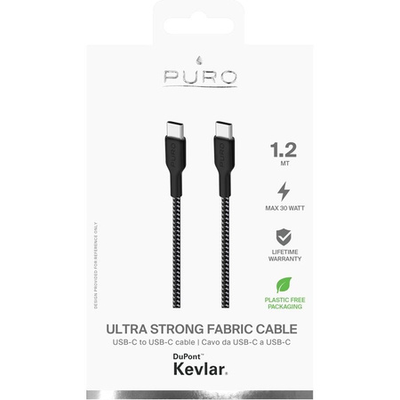 PURO Fabric Ultra Strong - Heavy duty braided USB-C / USB-C cable 1.2m (black)