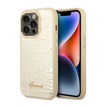Guess Kroko Kollektion - iPhone 14 Pro Max Tasche (Gold)